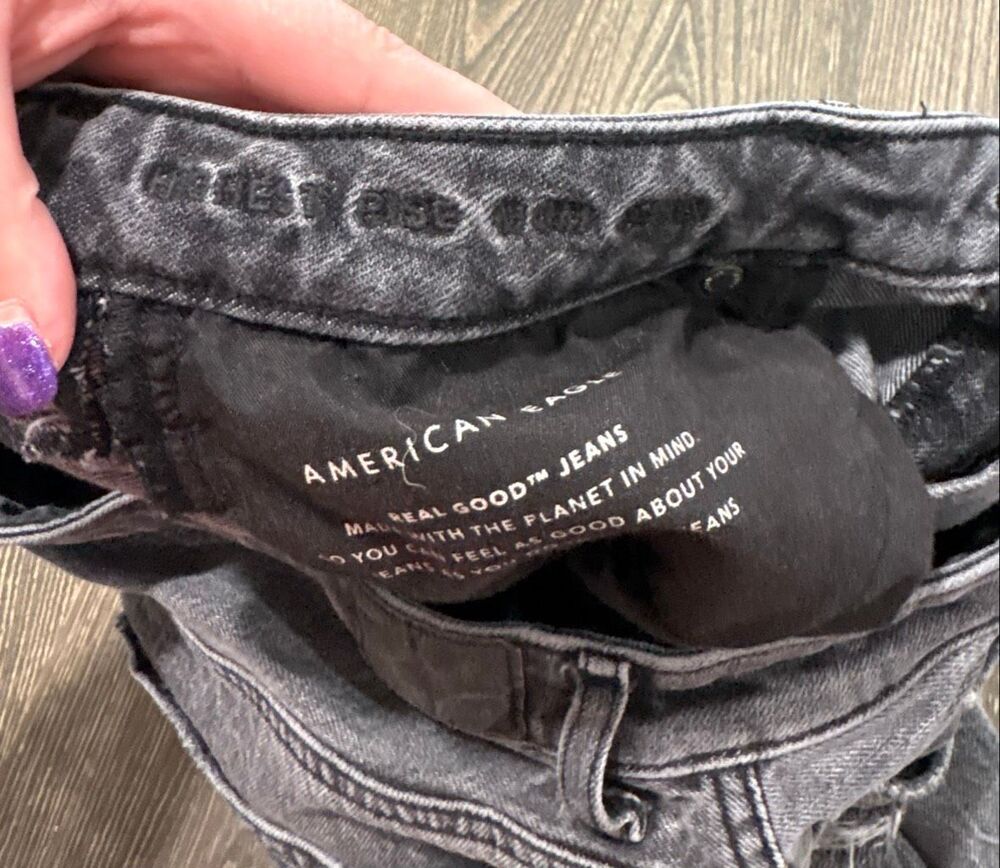 American Eagle Womens Highest Rise Mom Jeans Distressed Denim Dark Grey Size 12 - Picture 10 of 12